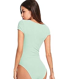 Verdusa - Body de manga corta para mujer, cuello cuadrado acanalado