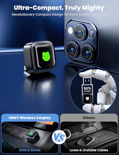 2026 Wireless Carplay Adapter, Mini Wireless Carplay for iPhone and More than 1k+ Cars, Type-C/USB, Stable Fast Connection, Compatible with iOS 12+/Android 11+ and Autos 2016 Onwards