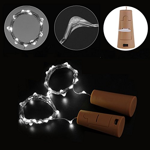 White Wine Bottle Cork Lights Starry, 6 Pack 20 LED String Battery Powered Lights, Silver Wire for Wine Bottles Decorations