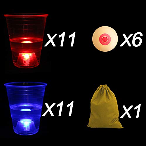 Six Senses Media The Dark Beer Pong Set,Beer Pong Party Cup Set, LED Beer Pong Cups and Novelty Pong Balls,22 Set - Thumbnail 5