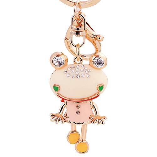 Frog Pendant Keychain, Lovely Vivid Rhinestone Dropped Decoration Dangle Car Pendant Snap Hook Keychain Key Ring(White)