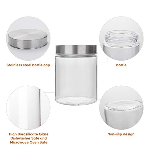 Glass Storage Jars with Stainless Steel Lids For The Kitchen,Set of 6