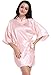 Admireme Women's Kimono Robes Satin Nightdress Pure Colour Short Style with Oblique V-Neck