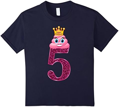 unisex-child Girls 5th Birthday Poop Emoji Princess T-Shirt 6 Navy