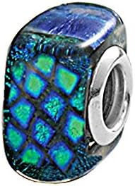 Zable Beads Sterling Silver Square Dichroic Blue Glass Bead