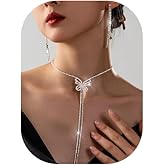 Brihasory Rhinestone Earrings and Butterfly Necklace with long Tassel Choker Necklace Silver Prom Jewelry Sets for Women