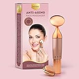 Anti Aging Face Massager Wand - Gold Sonic Beauty Vibrating Massage Tool - Anti-Aging Therapy Roller & Instant Wrinkle Reducer Enhances Facial Cream Benefits - Tighten & Firm for Younger Looking Skin