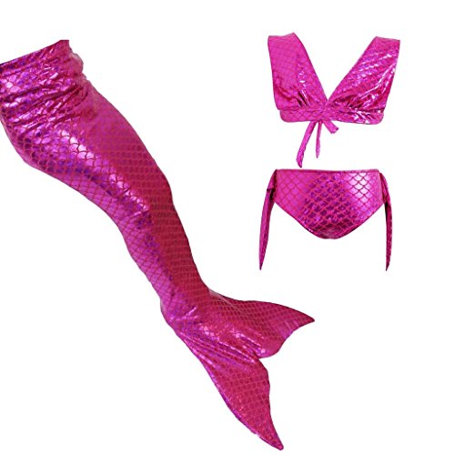 3PCS Girls Swimsuit Princess Mermaid Tail Swimwear Bikini Set Monofin