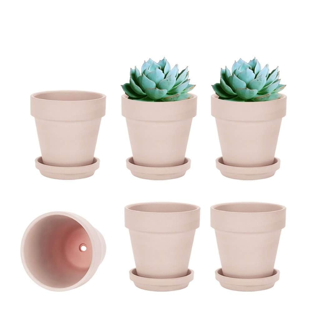 vensovo 10.16cm Pink Clay Pot with Saucer - 6 Pack Terra Cotta Plant Pot for Indoor/Outdoor Use, Flower Pot with Tray and Drainage Hole
