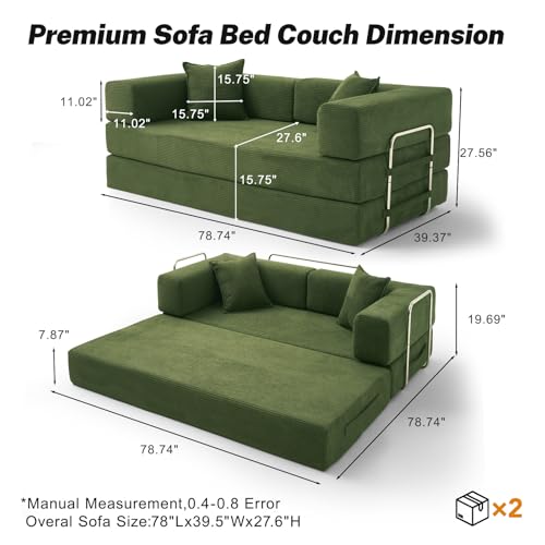 Vipbear Premium Boneless Couch, 79" L 5-in-1 Ergonomic 3 Seater Versatile Modular Sectional Sofa for Living Room, Green