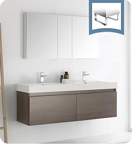 Fresca Mezzo 60" Gray Oak Wall Hung Double Sink Modern Bathroom Vanity w/Medicine Cabinet