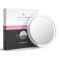 Mavoro Magnifying Mirror with Suction Cups - Triple Suction Cup Stick on Mirror with 7X Magnification. Portable Travel Makeup Mirror, Magnified Cosmetic Mirror with Cloth. Mirrors for Dorm Decor