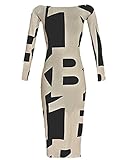Halife Women's Sexy Slash Neck Long Sleeve Cocktail Party Bodycon Dress Plus Size XXL