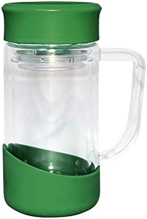 Gourmet Home Products Double Wall Borosilicate Glass Mug with Stainless Steel Strainer and Silicone Bottom, Hunter Green, 13.5 oz