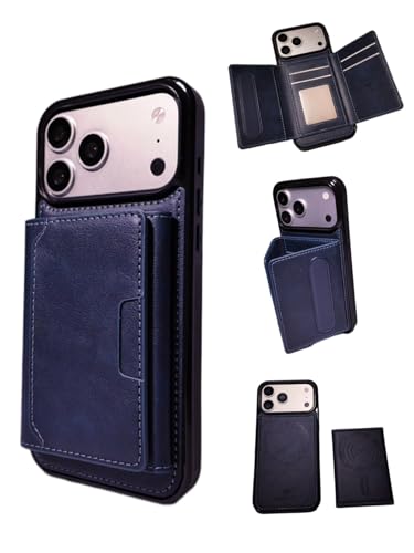 CLICK MART Cruelty Free Leather Case Compatible with iPhone 17 Pro Max 6.9" 2025 iPhone Case Premium PU Leather Magnetic Card Slots wallet case (CM-17PM) – Dark Blue