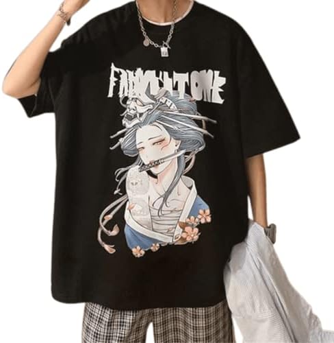 Men Vintage Geisha Graphic T-Shirt Japanese Harajuku Y2K Anime