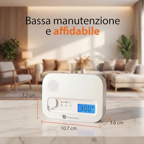 Smartwares Carbon Monoxide Detector – 10 Year Sensor – Batteries from 3 Years – with Display and Test Button – FGA-13041