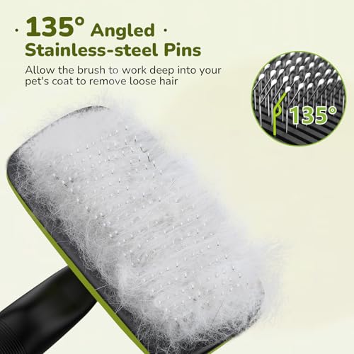 pecute Cat Brush for Large Dogs Cats and Dogs, Cat and Dog Brush with Stainless Steel Teeth, Non-slip Handle, Detangles Tangles and Reduce Falling by Up to 90%, Green