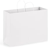 Eupako 16x6x12 Paper Bags, White Large Paper Bags with Handles Bulk, Kraft Grocery Bags, Paper Shopping Bags, Merchandise Bags, Retail Bags (Pack of 50)