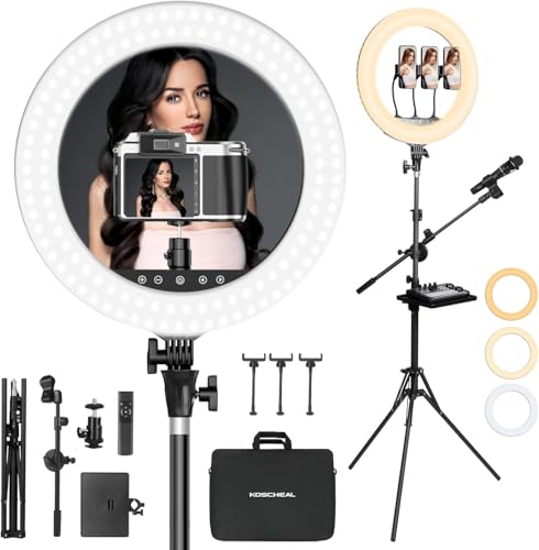 Professional Ring Light Ring with Tripod 18",Adjustable 45cm/3000-6500K Dimmable LED Ring Light with Microphone and Sound Card Holder,Photography for Hairdresser/Professional Camera/TikTok/Youtube
