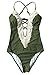 NYKKOLA Solid Lace Crochet Deep V Neck One Piece Swimsuit With Back Cutout Bikini Set Swimwear Monokini, Olive Green (S US(4-6))