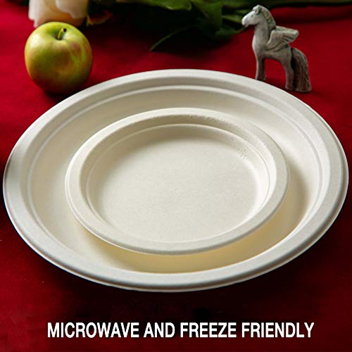 Kikigreen Bagasse Round Compostable Plates [100-pack] Dessert White Disposable Plates Made Of Sugarcane 10'', 7'' - Thumbnail 5