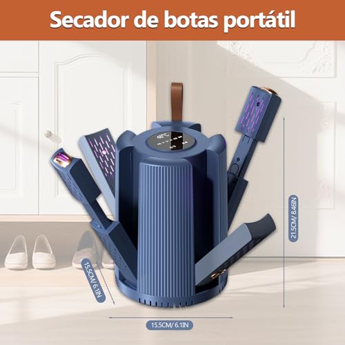 Secador de Zapatos - (4 Puertos de Secado), Temperatura Constante de 48 ℃, Programar Tiempo 1/3/6H, Desodoriza y Funciona de Forma Silenciosa, Secador Portátil, para Guantes/Calcetines/Zapatos