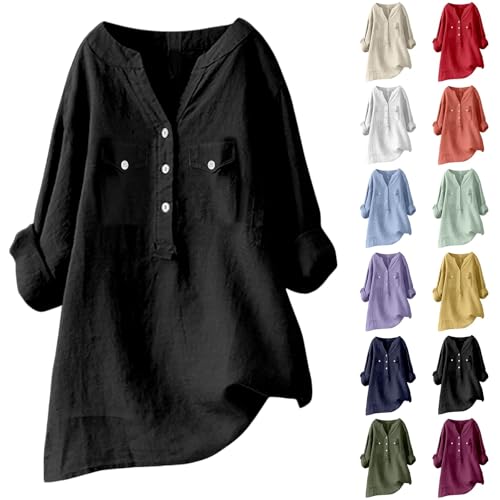 Linen Shirts for Women 2026 Spring Summer Long Sleeve Button Down V ...