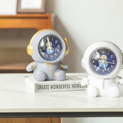 COORFORMER ASTRONAUT DESK CLOCK PIGGY BANK/SAVINGS JAR, KIDS ROOM SPACE THEME DECOR, CHILDREN CLOCK FOR HOME SCHOOL BEDROOM LIVING ROOM, FOR BOYS AND GIRLS GIFT – REMOVABLE BATTERY OPERATED – GRAY