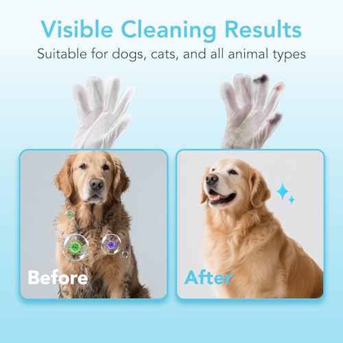 Funfawn Pet Cleaning Glove Wipes for Dogs & Cats - Extra Thick Deodorizing Pet Bathing Wipes - Rinse Free Grooming Wipes for Pet Daily Cleaning and Traveling - Unscented, 20 pcs