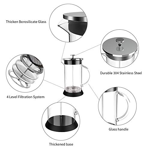 Small French Press Coffee Maker 12oz, Mini Glass French Coffee Press