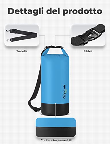 Glymnis Waterproof Bag with Adjustable Shoulder Strap, 5L 10L 20L | 2 Cell Cases, Inner Pocket, 3 in 1 Waterproof Waist Bag, Convient Boat Fishing Rafting Swimming Kayak Camping