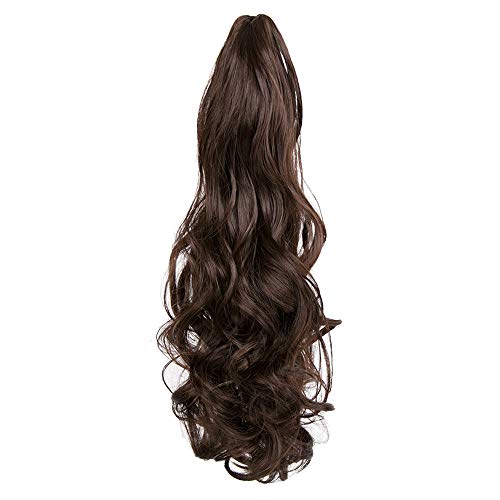 Clip Ponytail Extension Claw in Hair Natural Synthetic Hairpiece for Girl, Lady and Woman Curly and Straight 18/21 inches 5.3 ounces (Medium Brown-curly)
