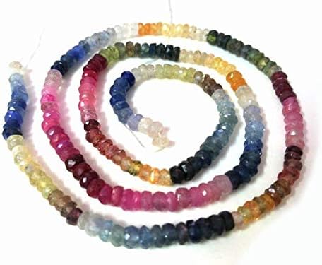 Beads Gemstone Natural Multi Sapphire Faceted Rondelle Gemstone Necklace 16 Inch Long Long Beads 3-4mm, Multi Sapphire Rondelle Faceted Jewelry Making Beads Code-HIGH-2388