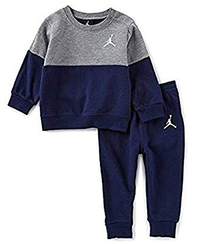 Jordan Nike Baby Boys Fleece Crew & Joggers Set (12 Months, Midnight Navy)