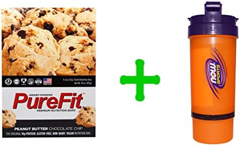 Pure Fit Bars, Premium Nutrition Bars, Peanut Butter Chocolate Chip, 15 Bars, 2 oz (57 g) Each,Now Foods, 3 in 1 Sports Shaker Bottle, 25 oz