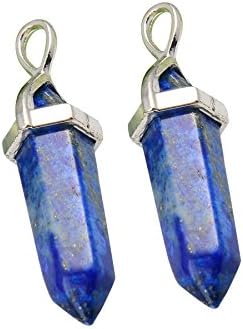 Qimoshi Natural lapis Lazuli Gemstone Stone Hexagonal Prism Healing Reiki Chakra Pendant Fit Necklace 2 Pcs Pack (Lapis Lazuli 2PCS)