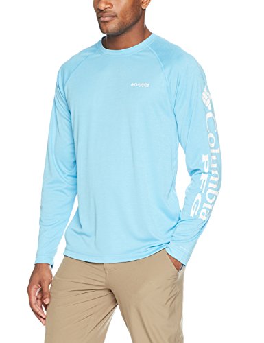 Columbia Men's Terminal Tackle Heather Big & Tall Long Sleeve Shirt, Riptide Heather/White Logo, 2X Tall