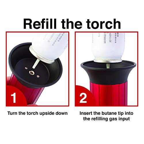 Butane Torch Lighter Refillable - Child Proof Lock - Professional Kitchen Hand Culinary Chef Mini Blow Torch - Perfect for Cooking, Food Melting, Sear, Creme Brulee, Glaze, Char, Baking.