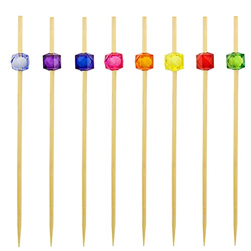 DLOnline 200 Counts 4.7 Inches Acrylic Pearl Fruit Sticks,Wooden Party Picks for Appetizer,Drink,Sandwich,and Cupcake,Bamboo Cocktail Toothpicks for Wedding Birthday Party Supplies (8 Colors)