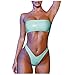 Mlide Womens High Cut Bandeau Patent Leather Bikini Set Solid Color Two Pieces Bathing Suit Swimsuit,Blue,Lthumb 1