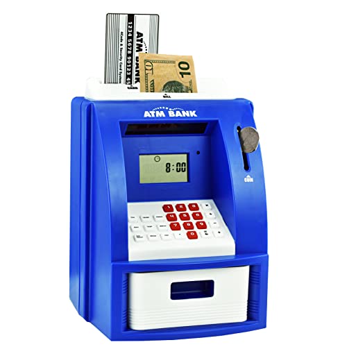 KDSbnk ATM Savings Piggy Bank for Real Money with Debit Card Digital Password, Coin Recognition, Cute Stuff Gift for 5-14 Years Old Boys Girls (Blue)
