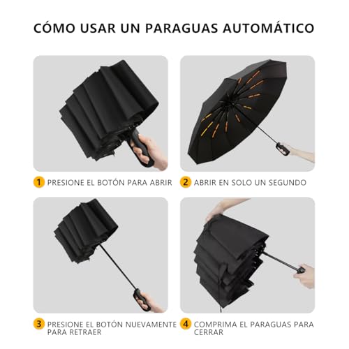 MXHIGO Paraguas Plegable Automático con Hebilla de Anillo, Paraguas de Bolsillo Reforzado, Sombrilla Grande Resistente al Viento, Con 20 Varillas Reflectantes y Protección UV, Para Hombres y Mujeres