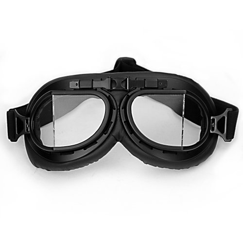 WWII RAF Vintage Pilot Style Black Frame Motorcycle Biker Caf? Racer Cruiser Helmet Goggles