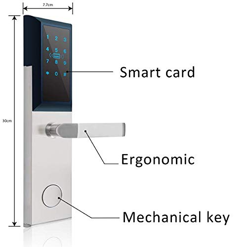 Keyless Entry Door Lock By Kutir - Smart RFID, Digital Keypad, Magnetic Card System With Mechanical Key - Electronic Backlit Touchscreen Smart Handle for Office/Home / Garage/Bedroom