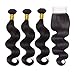 JINREN Brazilian Body Wave Virgin Hair Bundles with Closure Unprocessed 3 Bundles of Brazilian Virgin Human Hair Weave with Lace Closure 14