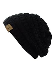 Apparel: Unisex Trendy Warm Chunky Soft Stretch Cable Knit Slouchy Beanie Skully, Black, One Size - Generic