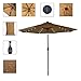 Sundale Outdoor 9 Feet Solar Powered 32 LED Lighted Patio Umbrella Table Market Umbrella with Crank and Push Button Tilt for Garden, Deck, Backyard, Pool, 8 Steel Ribs, (Tan)