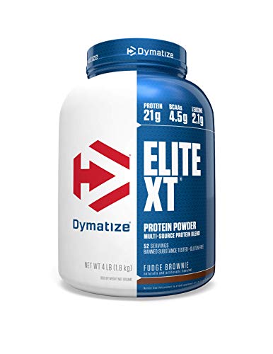 Dymatize Elite XT Protein Powder, Multi-Source Protein, 21g Protein, 4.5g BCAAs & 2.2g L-Leucine, with Slower Absorbing Casein, Fudge Brownie, 4 Pound