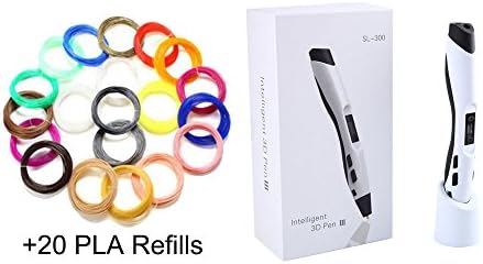 white 3d pen with extra 20 colors 16.4ft each total 328ft PLA refill 1.75mm ABS/PLA DIY 3D Printing Pen LED/LCD Screen Painting speed controlable children gift …
